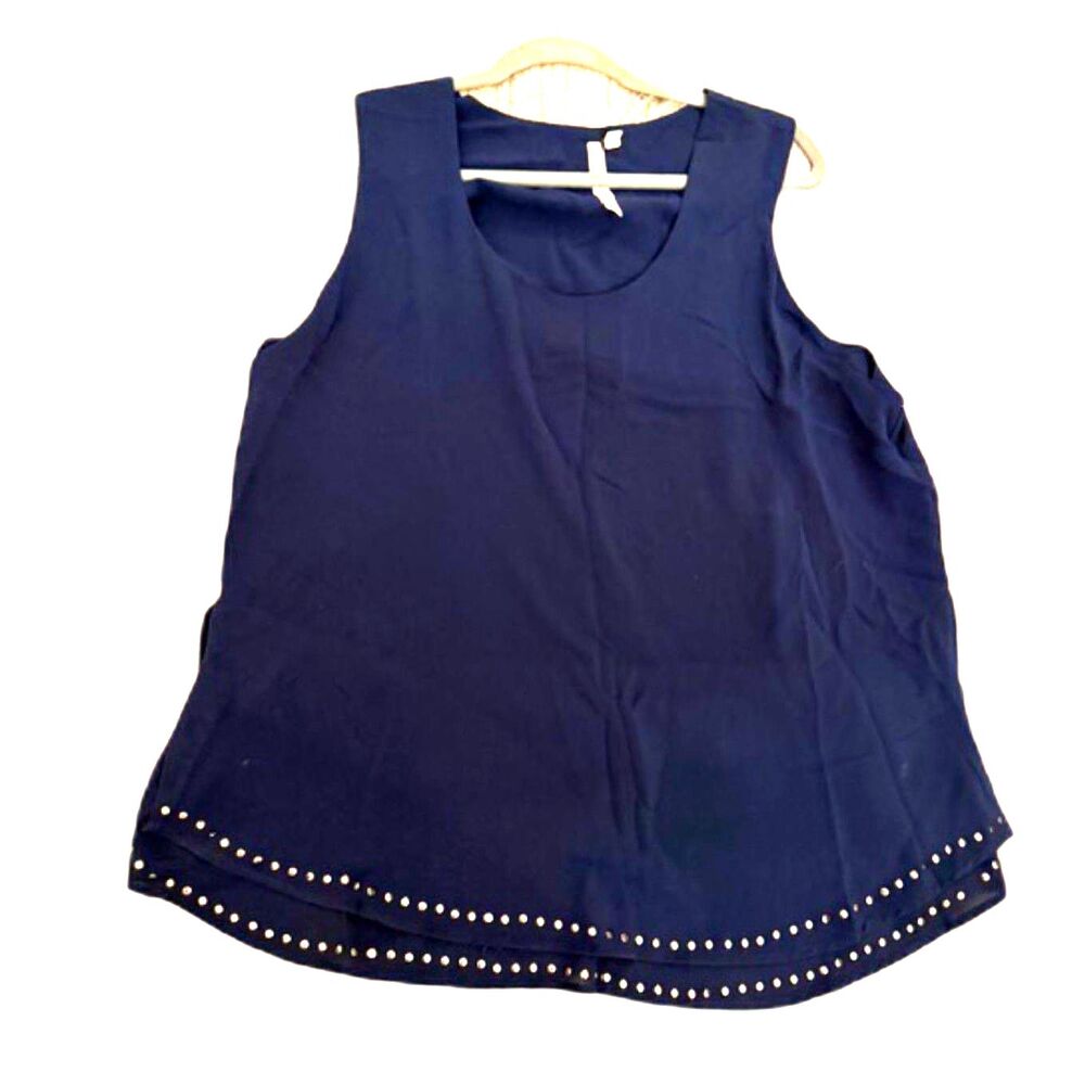 Bellatrix Navy Sleeveless Blouse Size XL Stud Detail Hem Flowy Top
